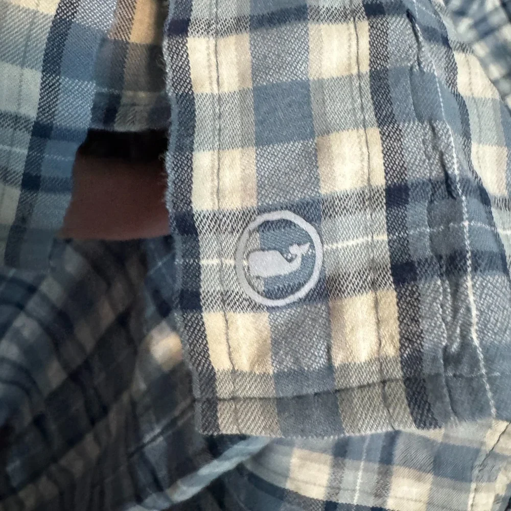 Vineyard Vines Shirt Mens Large Blue Plaid On The Go Seersucker Performance OTG